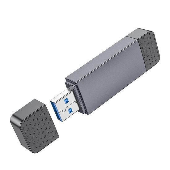 Čtečka karet 2v1 USB A + typ C 2.0 kovově šedá - HOCO