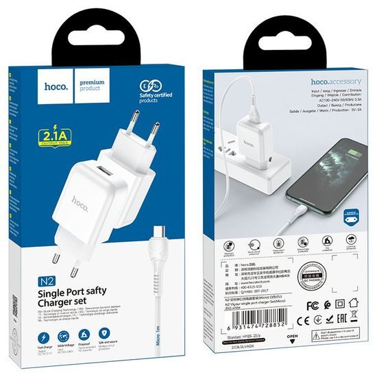 Nabíječka USB 3A QC3.0 Rychlonabíjecí Special Single Port s micro kabelem N3 bílá - HOCO