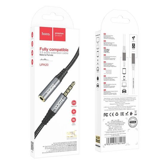 Kabel 3.5mm audio prodlužovací 2m černý - HOCO