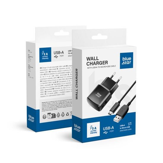 Sieťová nabíjačka + kábel Micro USB, čierna - Blue Star
