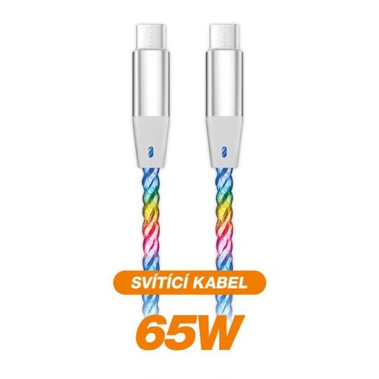 Datový kabel ALIGATOR POWER 3A 65W, USB-C/USB-C, 0,5m svítící