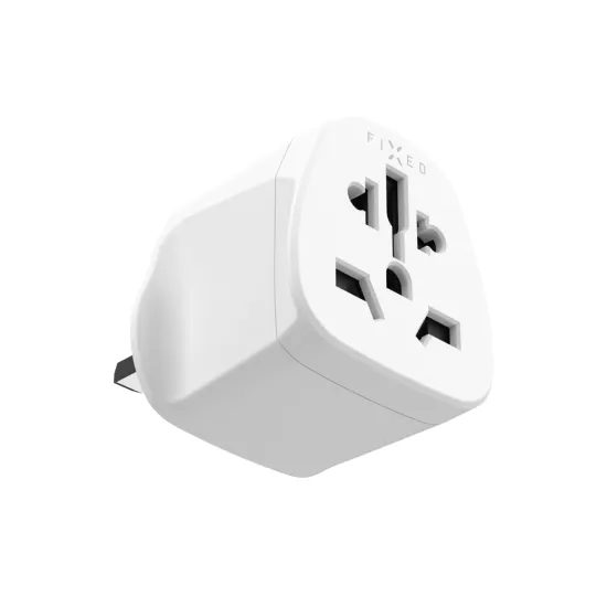 Adaptér FIXED UK Adapter pro zapojení EU, US, AUS zařízení do UK zásuvek, bílý
