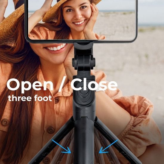 Selfie tyč s tripodem a dálkovým ovládáním na bluetooth černá SSTR-12