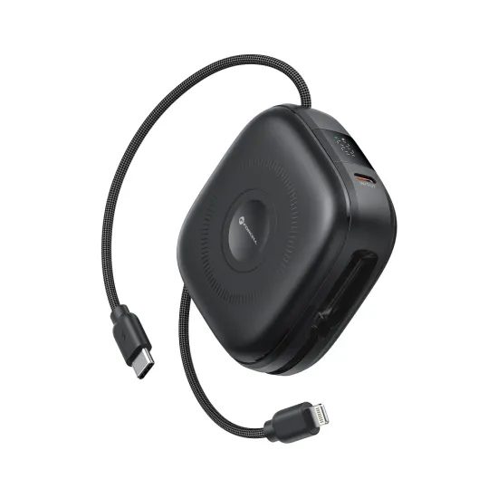 Powerbanka MagSafe PD3.1 QC3.0 3A 22,5W 10000 mAh, vysouvací kabel černá - FORCELL