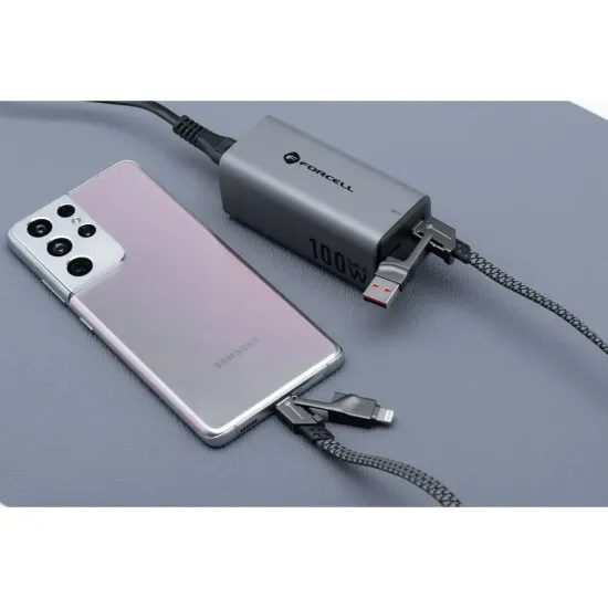 Kabel 4v1 USB C / USB A do USB C / Lightning Forcell F-Energy QC PD 3A 60W 1 m C241 chrom
