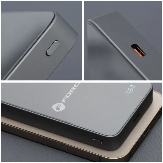 Tenká powerbanka Forcell F-Energy Super Slim F10k8 s MagSafe PD3.0 QC4.0 15W 10000mAh - šedá