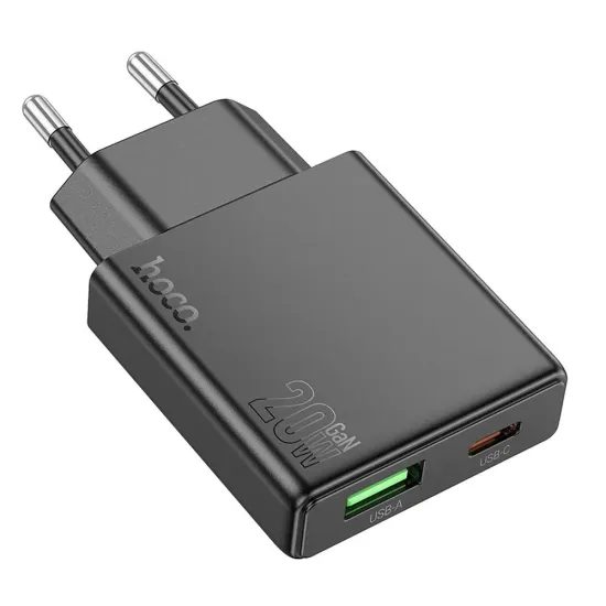 Štíhlá nástěnná nabíječka HOCO USB A + Type C PD QC3.0 3A 20W N38 - černá