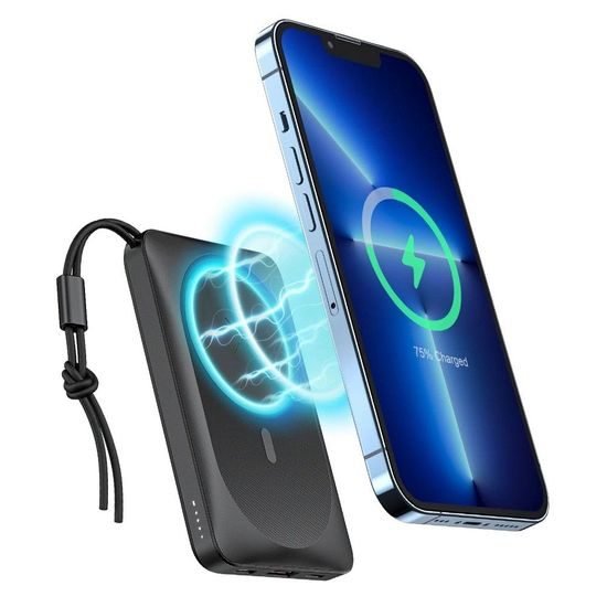 Powerbanka 10 000 mAh s bezdrátovým nabíjením MagSafe PD QC3.0 2A 20W černá - VEGER