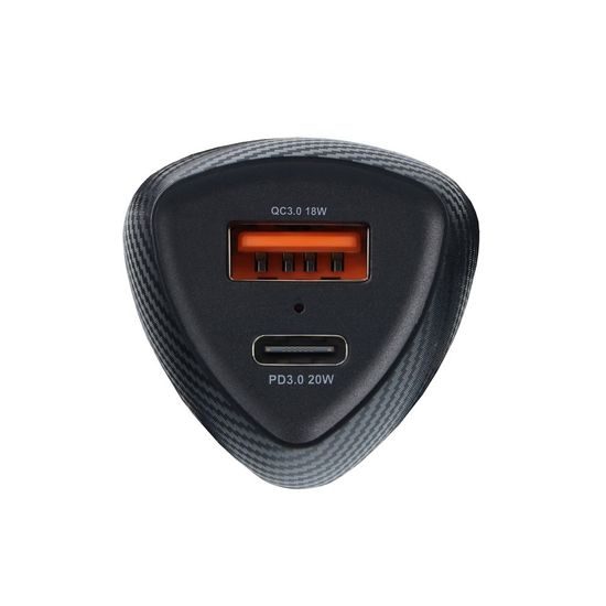 Nabíjačka do auta typ C 3.0 PD20W + USB QC3.0 18W čierna (spolu 38W) - FORCELL CARBON