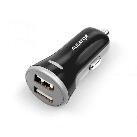 Nabíjačka do auta 3,4A, 2xUSB, smart IC, čierna, USB-C kábel - Aligator