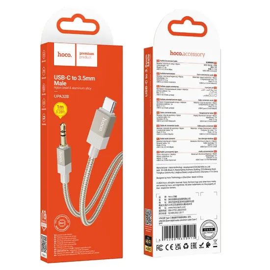 Kabel AUX Jack 3,5 mm / USB C 1m zlatý - HOCO