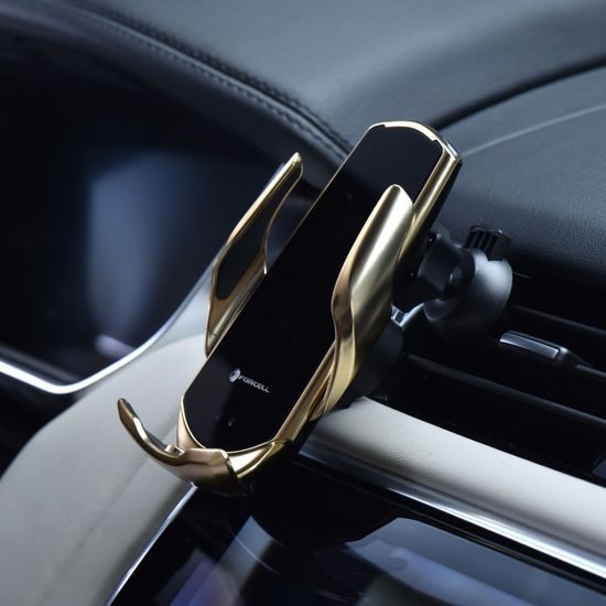 Držák do auta s bezdrátovým nabíjením 15W zlatý
