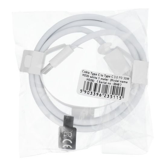 Datový kabel Type C to Type C 3.0 PD 30W 1m - bílý