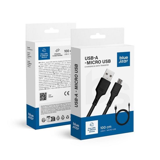 Datový kabel 2A USB A / Micro USB 1m černý - BLUE STAR