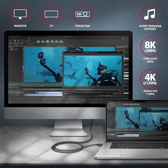 Datový/nabijecí kabel USB-C - USB-C, 1m, USB4 Gen 3×2, PD 100W 5A, 8K HD, ALU, oplet