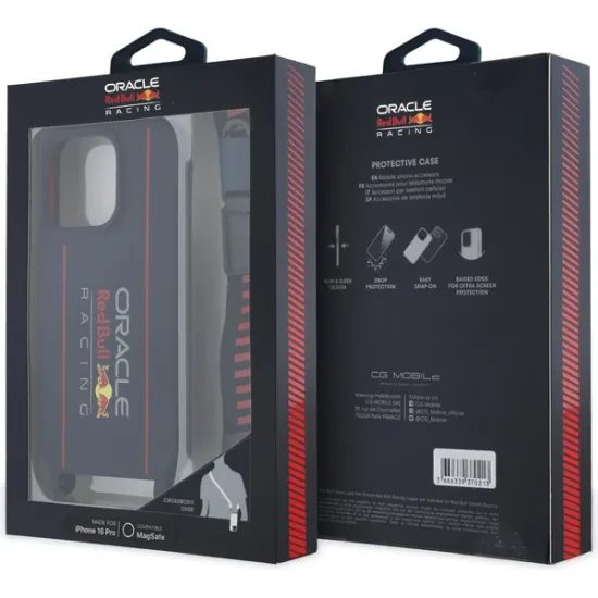 Obal / kryt na Apple iPhone 16 Pro modrý - Red Bull Silicone Vertical Logo MagSafe + Crossbody Popruh