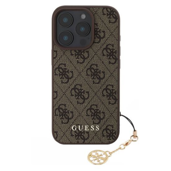 Obal / kryt na Apple iPhone 16 Pro hnědý - Guess 4G Charms