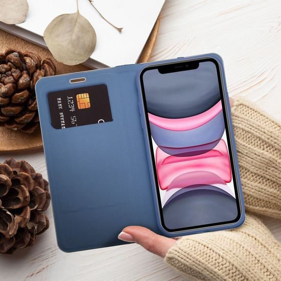 Pouzdro / obal na Apple iPhone 14 modrý - knížkový Forcell LUNA Book Carbon