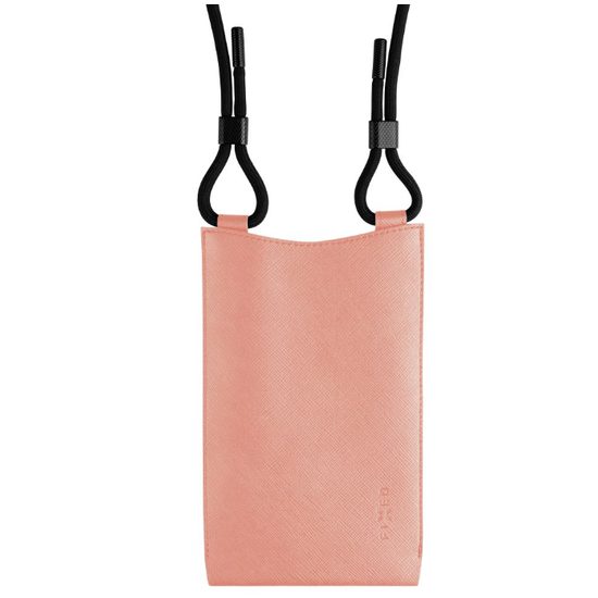 Taštička přes rameno s kapsou FIXED Verona s černou šňůrkou pro mobilní telefony do 7", broskvová