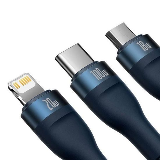Datový / nabíjecí kabel Flash Series II USB Typ C / USB Typ A - USB Typ C / Lightning / Micro USB 100 W 1,2 m modrý - Baseus