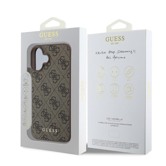 Obal / kryt na Apple iPhone 16 hnědý - Guess 4G Charm
