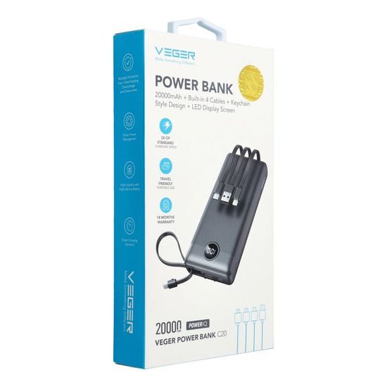 Powerbanka C20 20 000mAh (Micro + Typ C + Lightning) černá - VEGER
