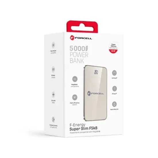 Tenká powerbanka Forcell F-Energy Super Slim F5k8 s MagSafe PD3.0 QC4.0 15W 5000mAh - béžová