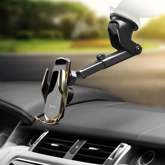 Držák do auta s bezdrátovým nabíjením 15W zlatý
