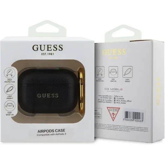 Ochranné pouzdro pro AirPods 3 černé - Guess PU Grained Classic Logo