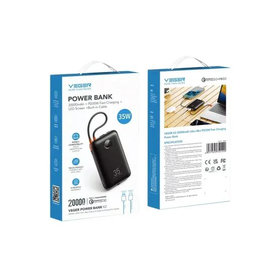 Powerbanka 20000mAh QC3.0 PD 35W (USB-C + Lightning) černá - VEGER