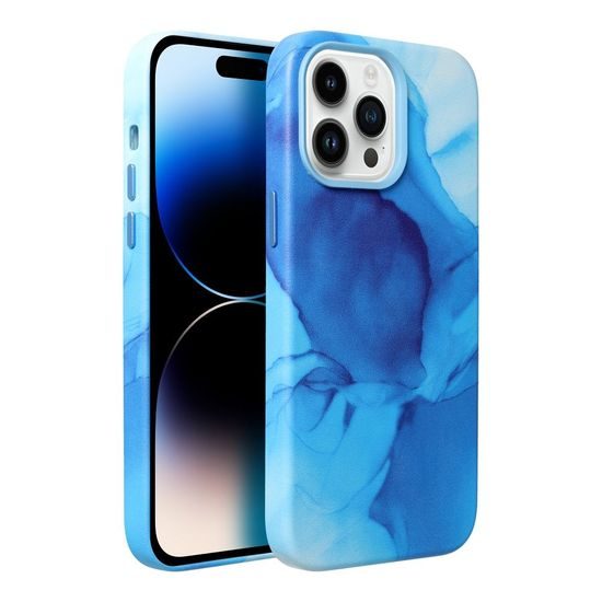 Obal / kryt na Apple iPhone 14 PRO MAX modré - Kožený kryt Mag Cover