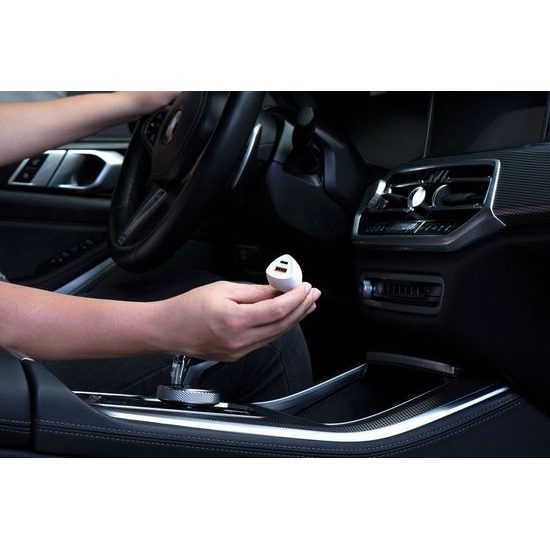 Nabíjačka do auta typ C 3.0 PD20W + USB QC3.0 18W 5A biela (spolu 38W) - FORCELL CARBON