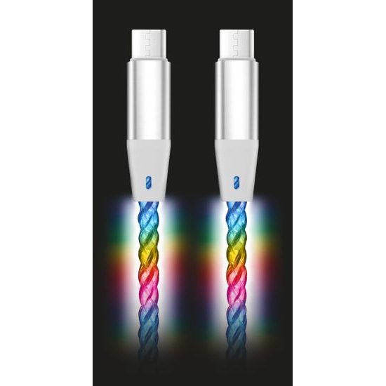Datový kabel ALIGATOR POWER 3A 65W, USB-C/USB-C, 0,5m svítící