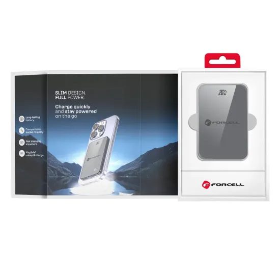 Tenká powerbanka Forcell F-Energy Super Slim F5k8 s MagSafe PD3.0 QC4.0 15W 5000mAh - šedá
