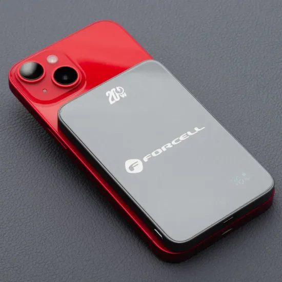 Tenká powerbanka Forcell F-Energy Super Slim F5k8 s MagSafe PD3.0 QC4.0 15W 5000mAh - šedá