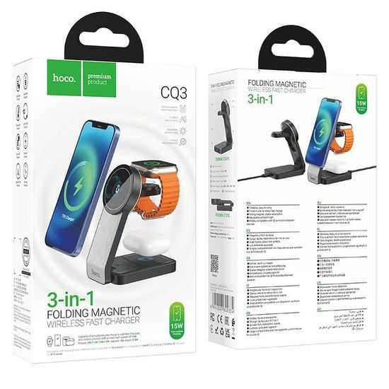 Bezdrátová nabíječka 3in1 15W kompatibilní s MagSafe černá - Hoco