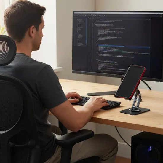 Skládací držák na stůl pro telefon / tablet šedý - Forcell F-Grip Fold Stand 2