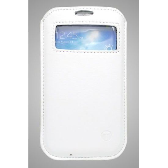 Puzdro / obal pre Samsung Galaxy S5 biely - zasúvacie s okienkom