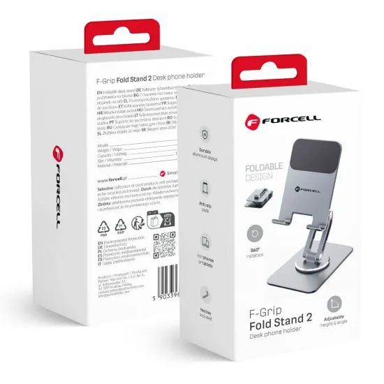 Skládací držák na stůl pro telefon / tablet šedý - Forcell F-Grip Fold Stand 2