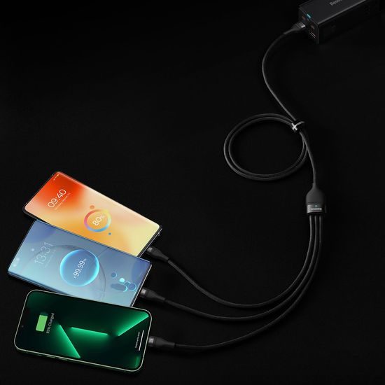 Kabel USB 3v1 Flash Series USB-C micro USB Lightning 66W CASS040001 1,2 m černý - BASEUS