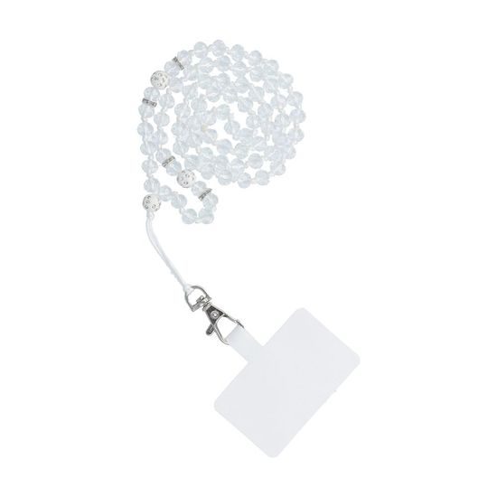 Přívěsek na telefon CRYSTAL DIAMOND 74cm - bílé korálky