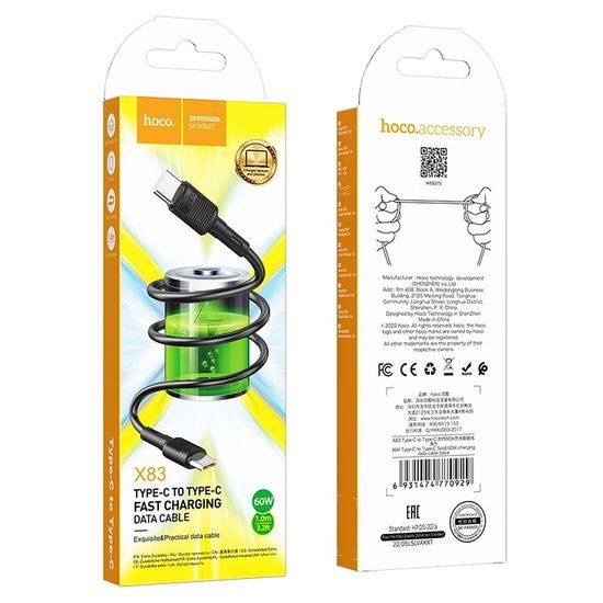Datový / nabíjecí kabel USB-C / USB-C 1m 60W černý - HOCO X83