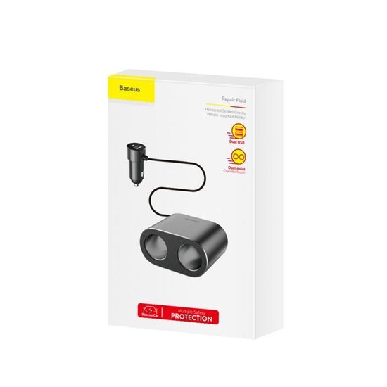 Rozbočovač 2x USB 3.1A 17W + 2x zásuvka do zapalovače 80W černý - Baseus