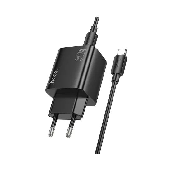 Nabíječka 2x USB-C 2x USB-A 30W s kabelem USB-C/USB-C černá - HOCO