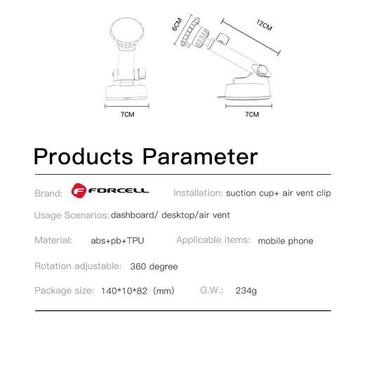 Držák do auta magnetický, s přísavkou i do ventilace – FORCELL F-Grip Excelence