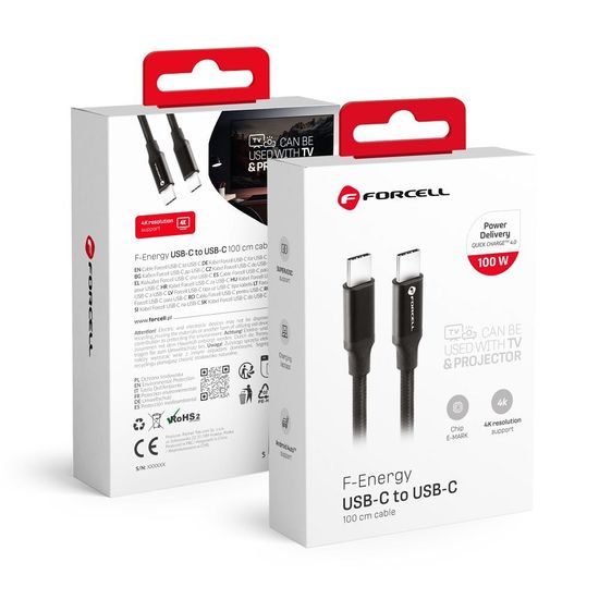 FORCELL cable Type C do Type C QC4.0 5A/20V PD100W E-mark / 4K / Thunderbolt / 20Gbit/s C331 1m black