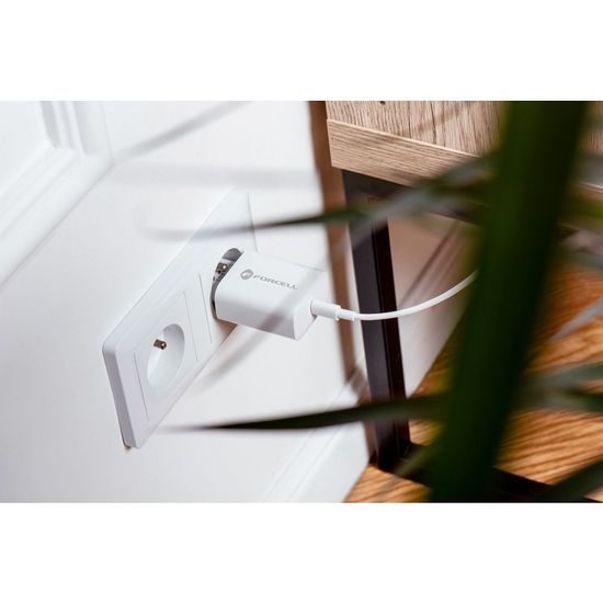 Nabíjačka so zásuvkou USB C 3A 20W, rýchle nabíjanie + Lightning kábel biela - Forcell