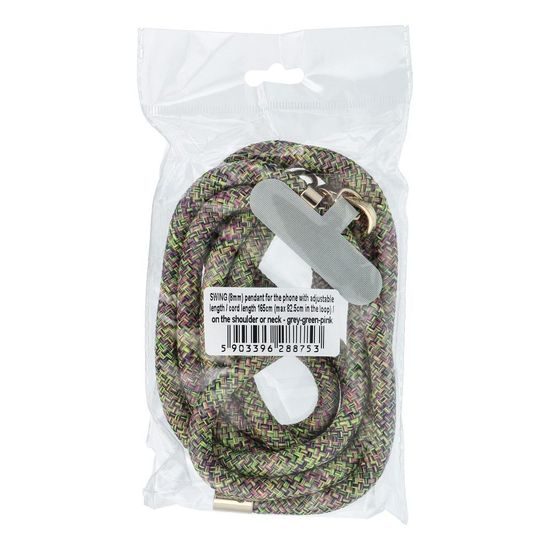 Přívěšek k telefonu na krk s nastavitelnou délkou 165 cm šedo-zeleno-růžový - SWING