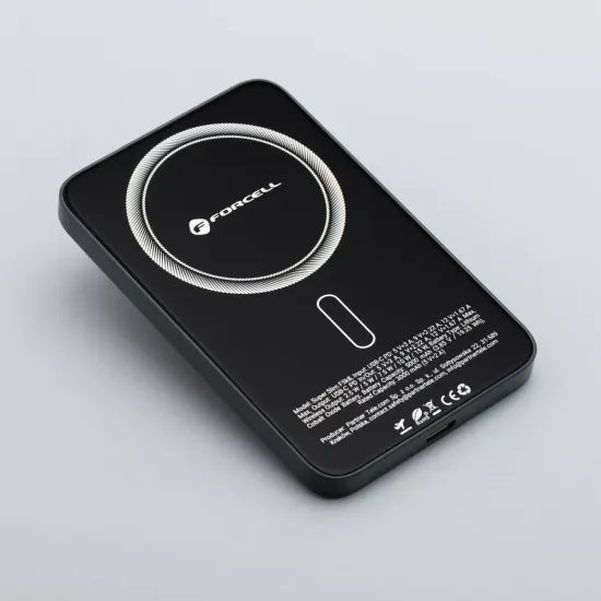 Tenká powerbanka Forcell F-Energy Super Slim F5k8 s MagSafe PD3.0 QC4.0 15W 5000mAh - černá