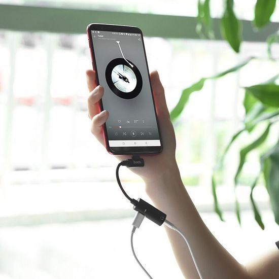 Adaptér AUX 2in1 Type C to Jack 3,5 mm / Type C LS19 černý - HOCO